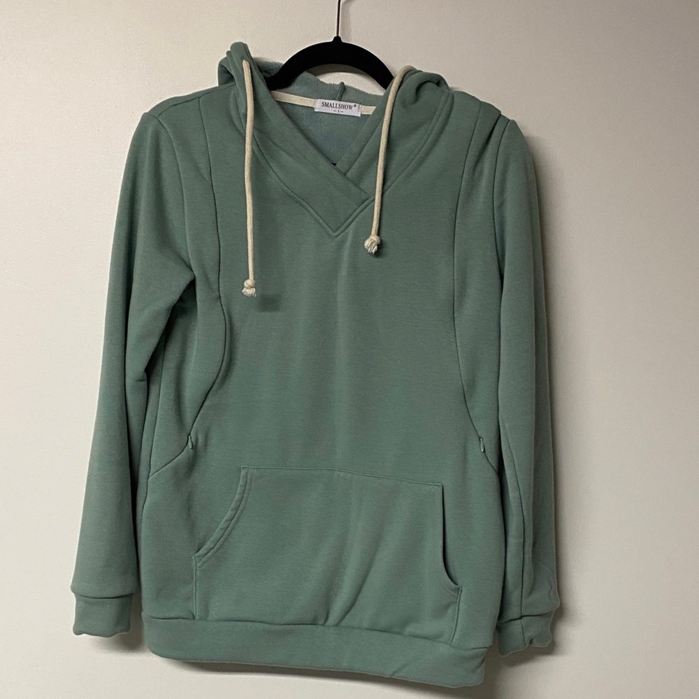 SMALLSHOW V-Neck Green Nursing/Breastfeeding Hoodie Sweater